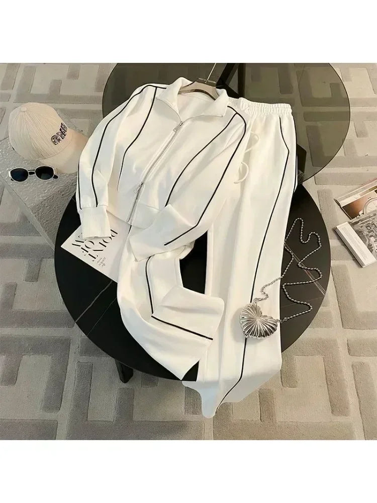 Spring and Autumn Sports Suit Women's Fashion Casual Long Sleeve Cardigan Coat+Loose Wide Leg Pants Two Piece Set