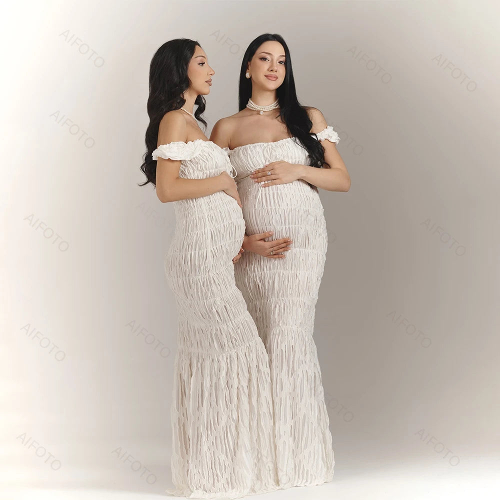 Maternity Dress Photography Studio Pregnancy Gown Elegant Pleated Maxi Skirt Flattering Pregnant Women's Photo Session Dresses