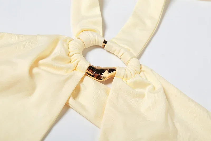 Summer Skirt Two Piece Set Women Fashion Hollow Out Halter Bodysuit And Maxi Skirt Female Elegant Beach Two Piece Set