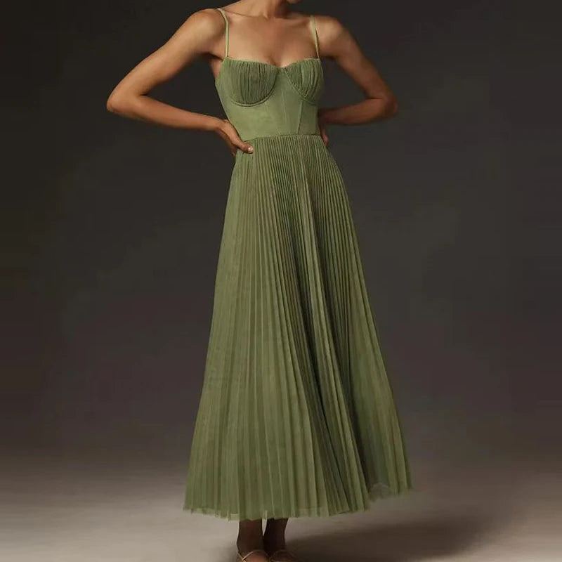 Female Hollow Backless Bridesmaid Dress Spring High Street Solid Girdling Pleat Long Dress Elegant Women Solid Tube Tops Dress