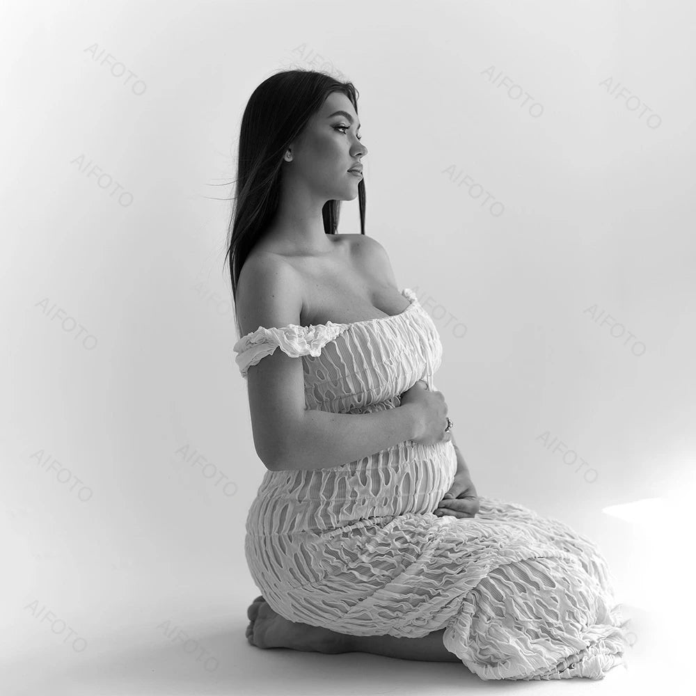 Maternity Dress Photography Studio Pregnancy Gown Elegant Pleated Maxi Skirt Flattering Pregnant Women's Photo Session Dresses