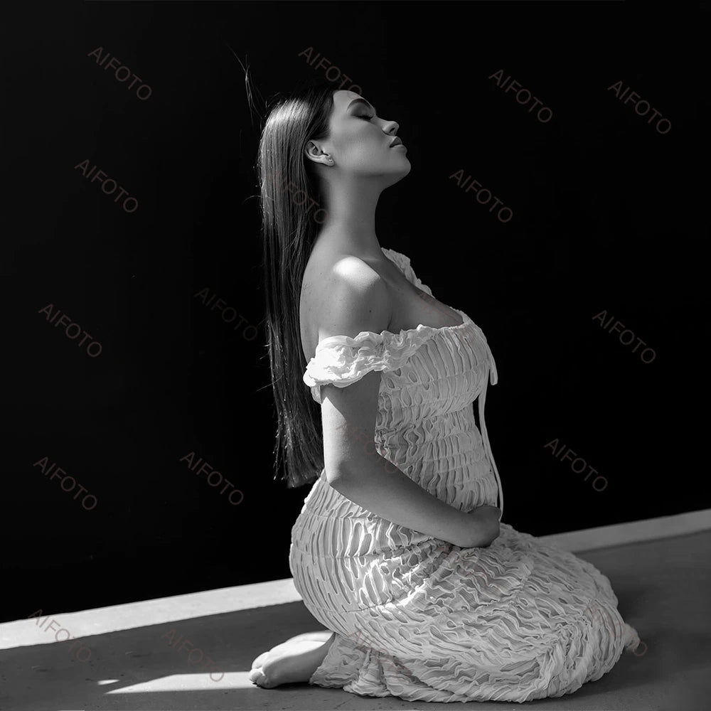 Maternity Dress Photography Studio Pregnancy Gown Elegant Pleated Maxi Skirt Flattering Pregnant Women's Photo Session Dresses