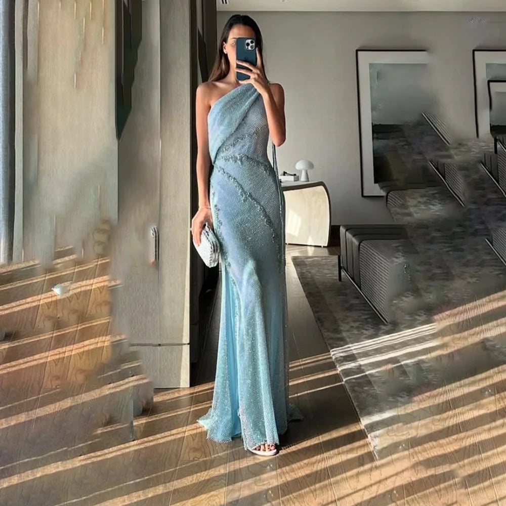 One Shoulder Mermaid Prom Dress 2025 Sleeveless Flower Applique Elegant Evening Gown For Women Long Wedding Party Dresses