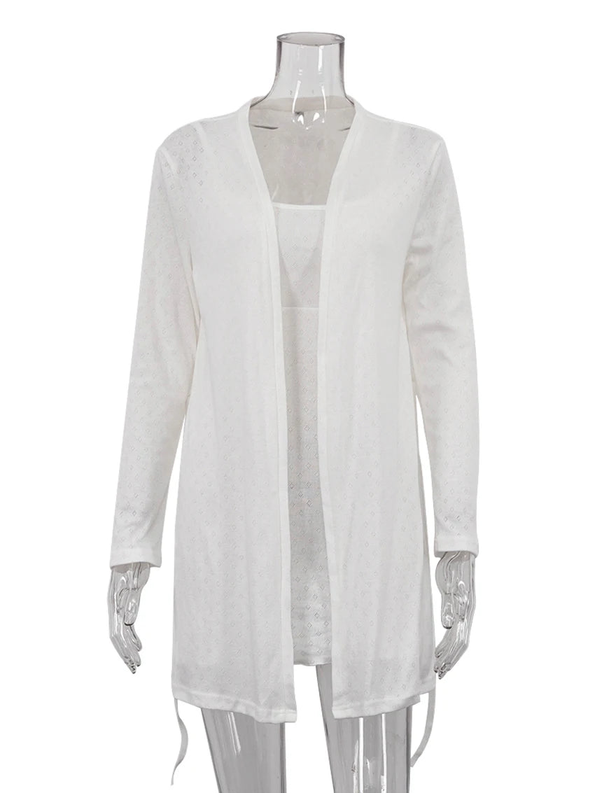 Marthaqiqi Casual Female Pajamas Set Long Sleeve Robe V-Neck Sleepwear Spaghetti Strap Nightie Mini Dress Women Nightgowns Suit