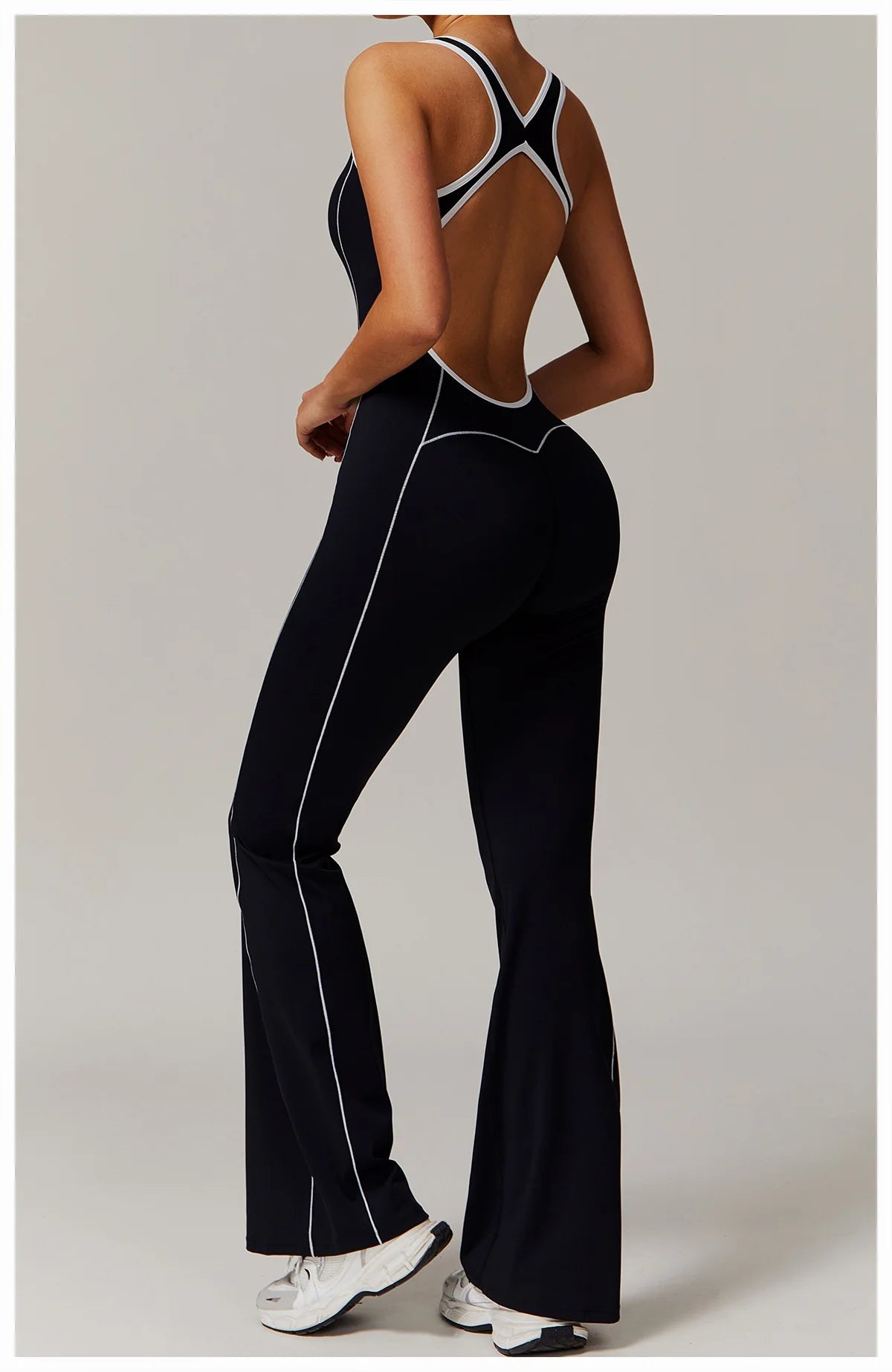 Sexy Backless Bodysuit Women's Set Tracksuits Fitness Sports Jumpsuit Yoga One-piece Suit Flared Pant Fast Dry Workout Clothes