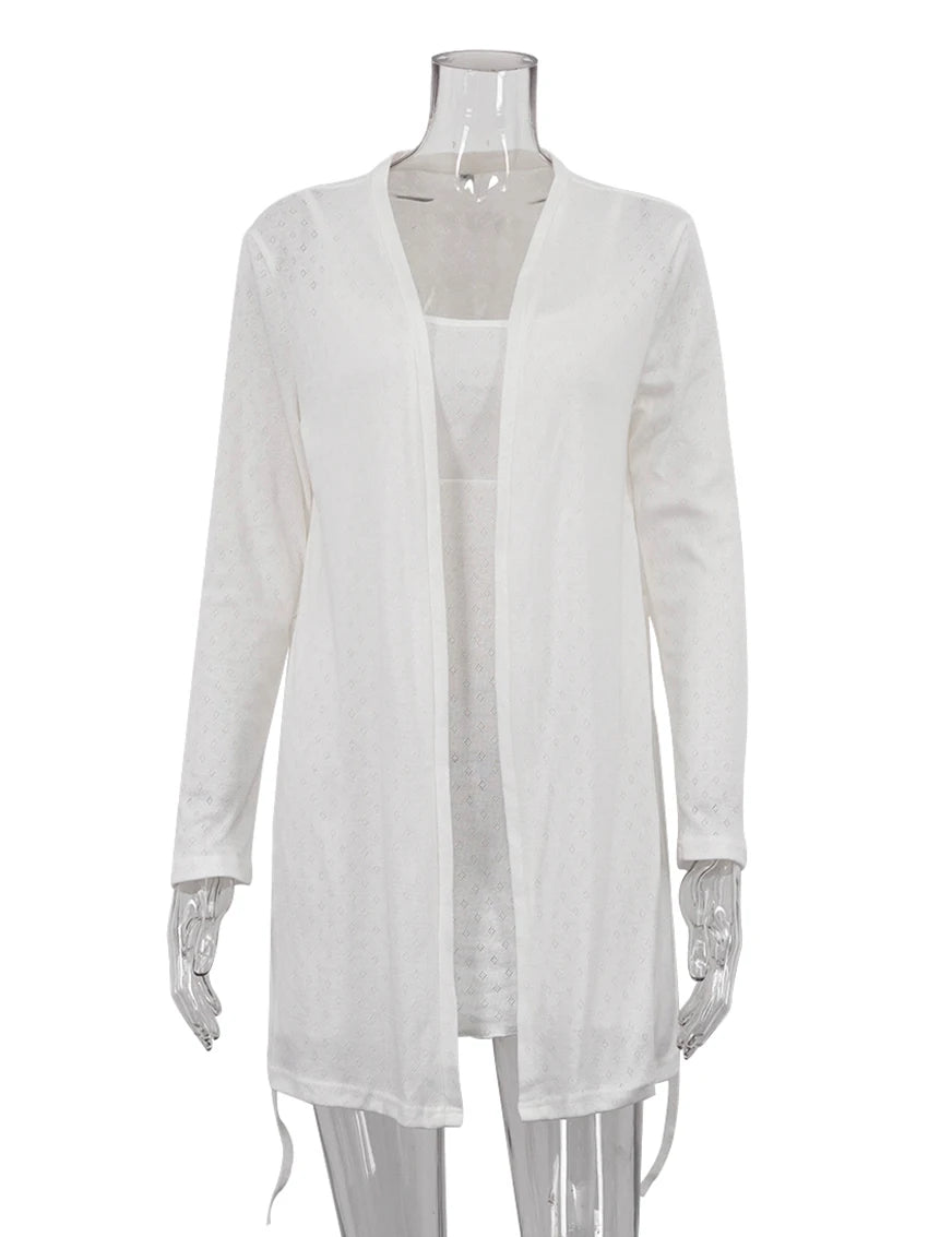 Marthaqiqi Casual Female Pajamas Set Long Sleeve Robe V-Neck Sleepwear Spaghetti Strap Nightie Mini Dress Women Nightgowns Suit