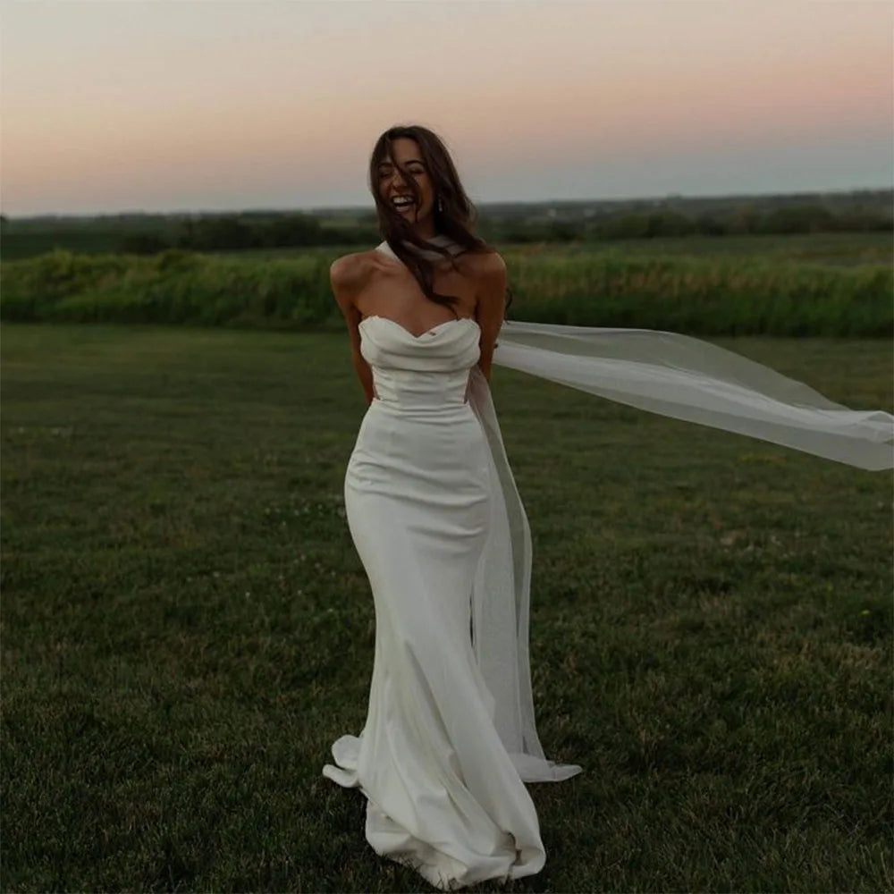 Exquisite White Wedding Dresses Strapless Sleeveless A Line Backless High Quality Sets Formal Event Banquet Prom Marriage Gowns