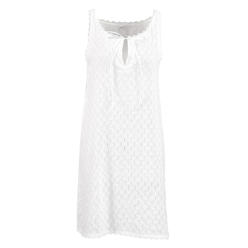 HiLoc 2025 Elegant Lace Short Robe Summer Casual Sleeveless White Dress Sleepwear Female Home Solid Lace-Up Robe Spring Pajamas
