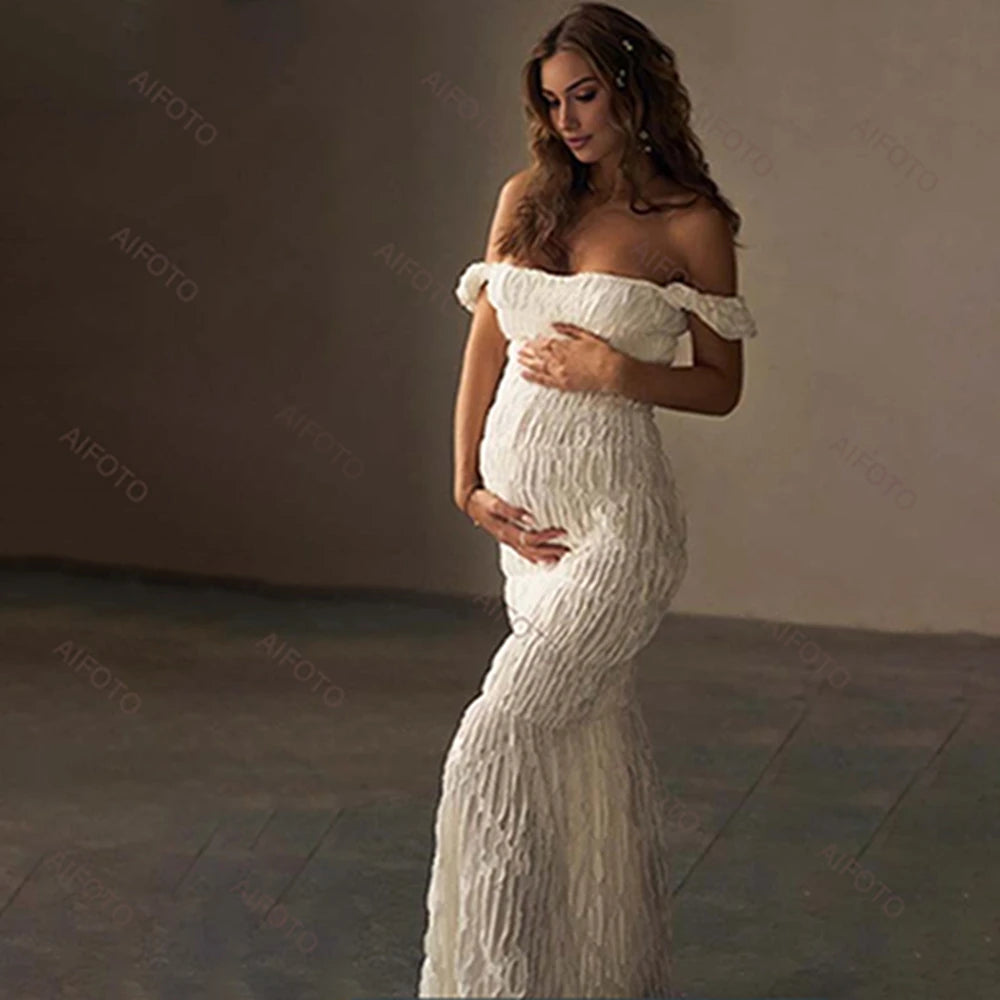 Maternity Dress Photography Studio Pregnancy Gown Elegant Pleated Maxi Skirt Flattering Pregnant Women's Photo Session Dresses