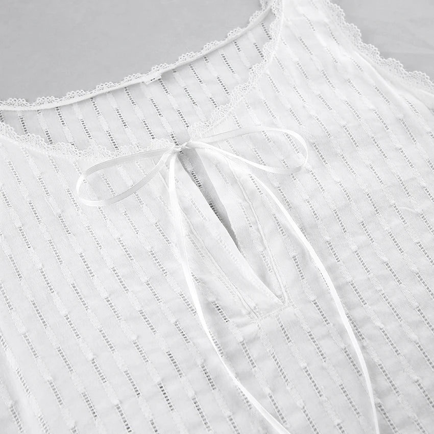 HiLoc 2025 Elegant Lace Short Robe Summer Casual Sleeveless White Dress Sleepwear Female Home Solid Lace-Up Robe Spring Pajamas