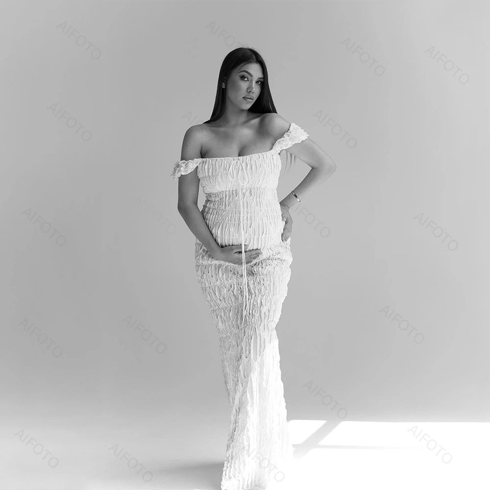 Maternity Dress Photography Studio Pregnancy Gown Elegant Pleated Maxi Skirt Flattering Pregnant Women's Photo Session Dresses