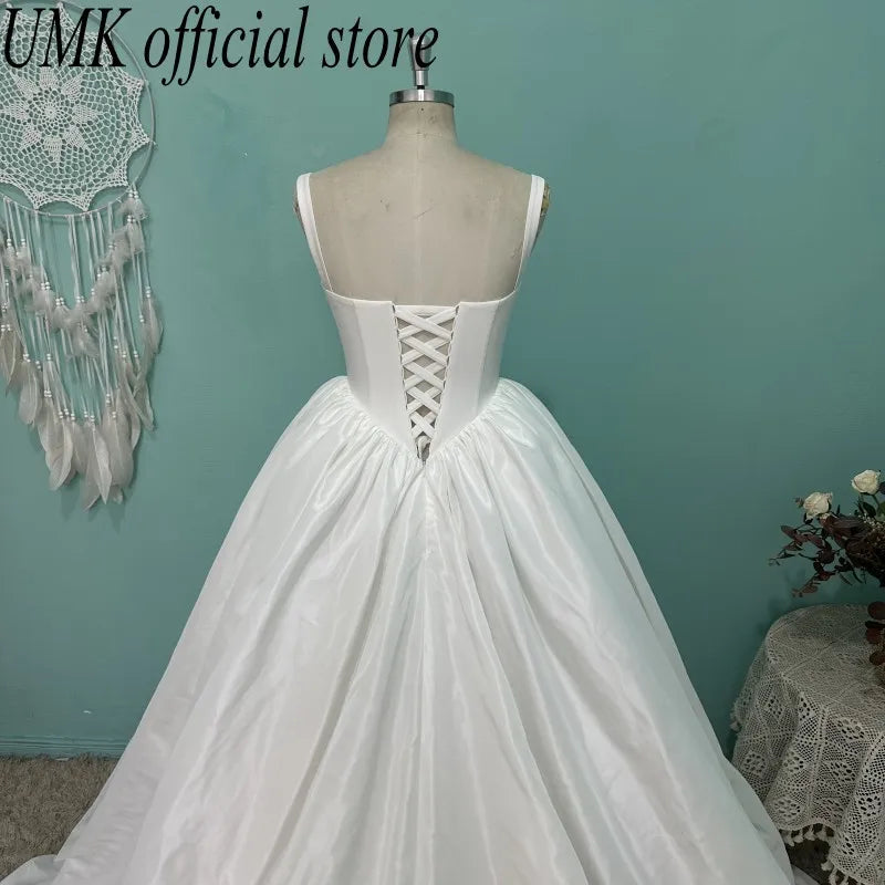 UMK 2025 Modern Women Taffeta A Line Wedding Dress Elegant Spaghetti Straps Lace up Sleeveless Bridal Gowns  Customized
