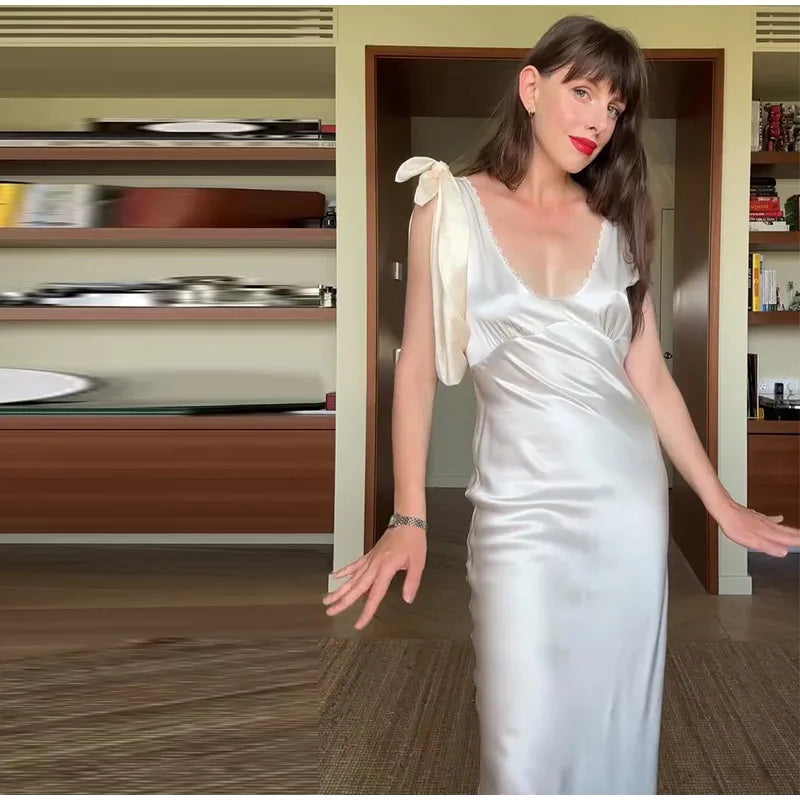 Sexy Lace Tube Long Dress For Women V-neck Sleeveless Backless Draped A-line Robe 2025 Summer Elegant Female New Party Dresses