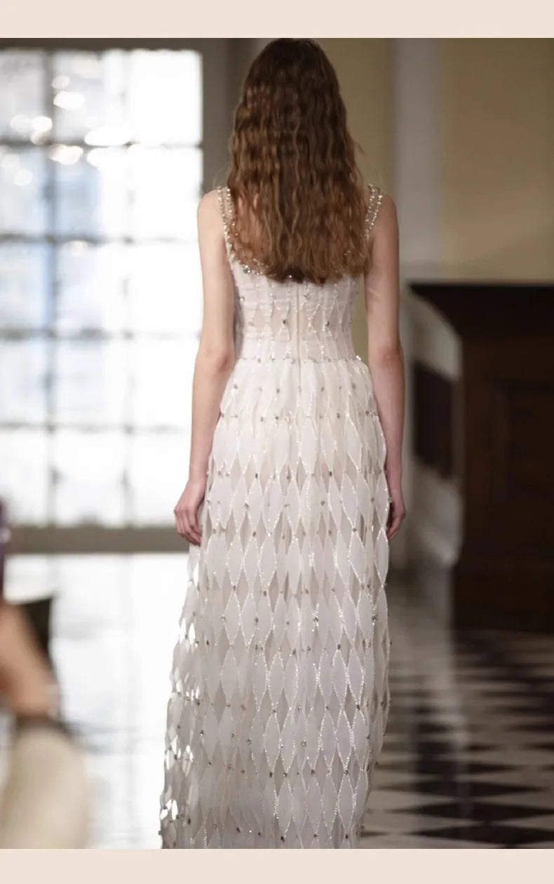 Women Elegant Strapless Vestidos Evening Party Robes French Style Spaghetti Strap Bling Rhinestones Chesongams Lady Sexy Qipao